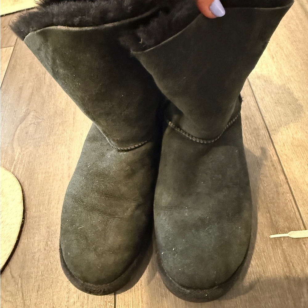 UGG Black Suede Boots with Buckle Detail